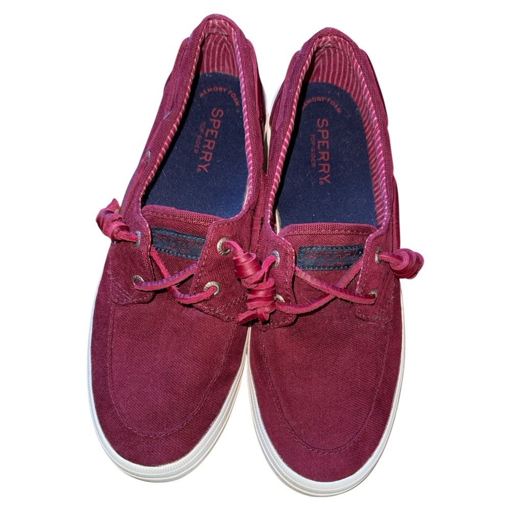 Sperry Women’s Burgundy Canvas Boat Shoes Memory Foam‎ Size 7.5